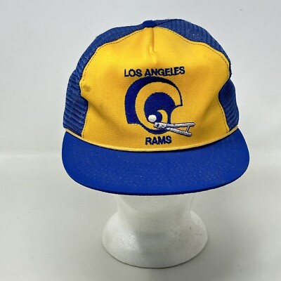 Los Angeles Rams NFL Blue Mesh & Yellow Trucker Snapback Hat 70's Vintage