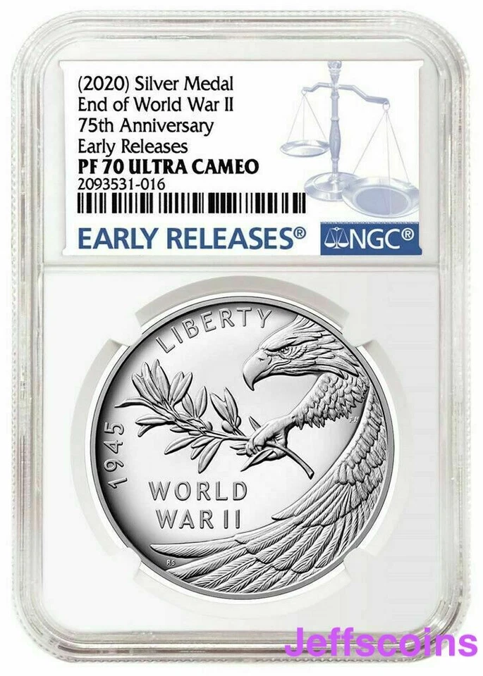 2020 P End of World War 2, 75th Anniversary 1 oz Silver Medal Eagle NGC PF70 - Image 3 of 4