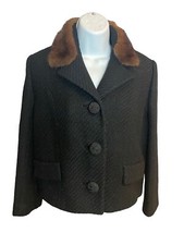Vintage 40s 50 Black Union Made in the USA Short Black Fitted Mink Collar Jacket