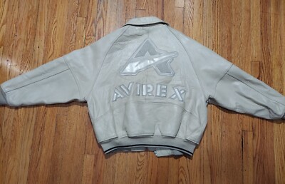 Avirex A Varsity Cream Icon Signature Leather Bomber Varsity