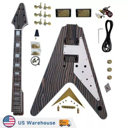 Unfinished DIY Electric Guitar Kits Set Neck Zebrawood 2V1T3W FREE SHIPPING