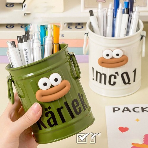 Storage Iron Bucket Cartoon Pen Holder Large Capacity Iron Art Pen