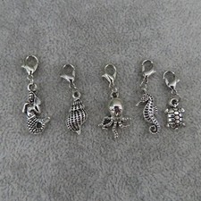 MERMAID SEA LIFE Beach Charms Zipper Pull Keychain Add On Clip Dangle Set of 5
