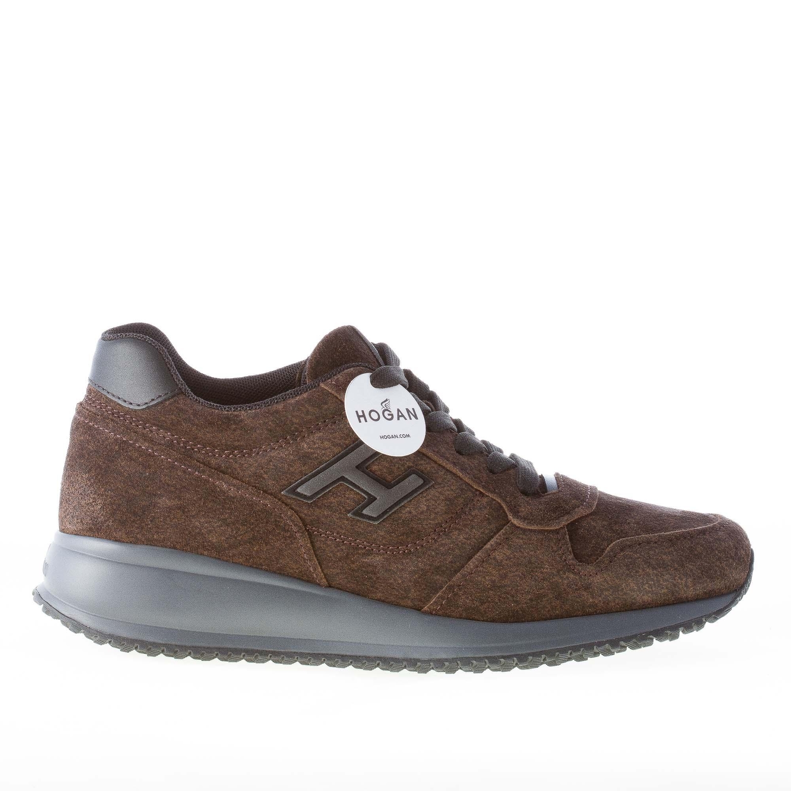 hogan scarpe uomo men shoes interactive n20 sneaker in camoscio anticato  marrone