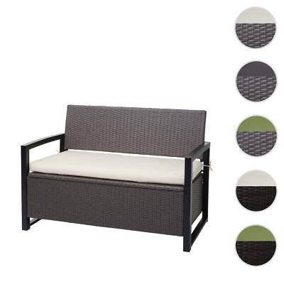 Poly-Rattan 2er Sitzbank HWC-F39, Gartenbank Truhe, Staufach Aufbewahrung