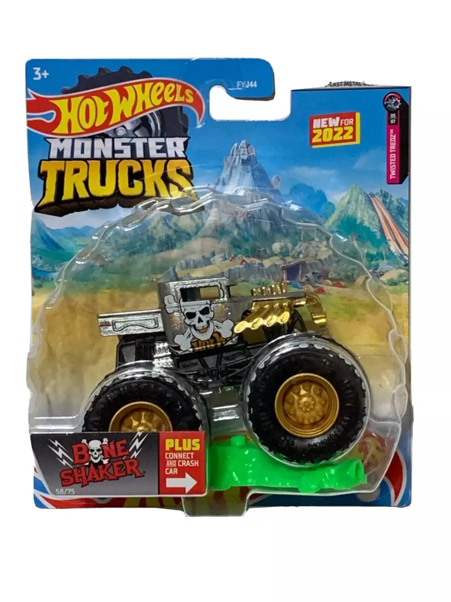 Hot Wheels 2022 - Monster Trucks 58/75 - Twisted Treads 05/07 - Bone Shaker  - ZAMAC - Plus Connect and Crash Car