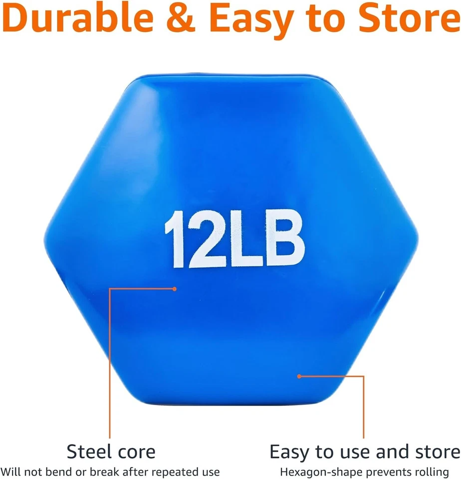 12lb Pair Dumbbells Vinyl Coated Hex Dumbbell Hand Weights Home Gym Yoga, Blue Foto 3 de 4