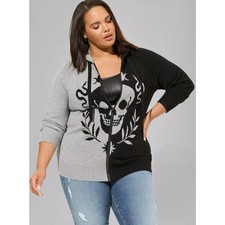 NWT Torrid Gray Luxe Cozy Skull Raglan Colorblock Zip Hoodie Plus Size: 0X 12 