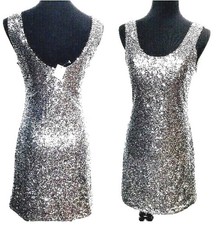 Silver Sequin Dress Sparkle Sleeveless Party Special Occasion w/Tags UNWORN SM/M