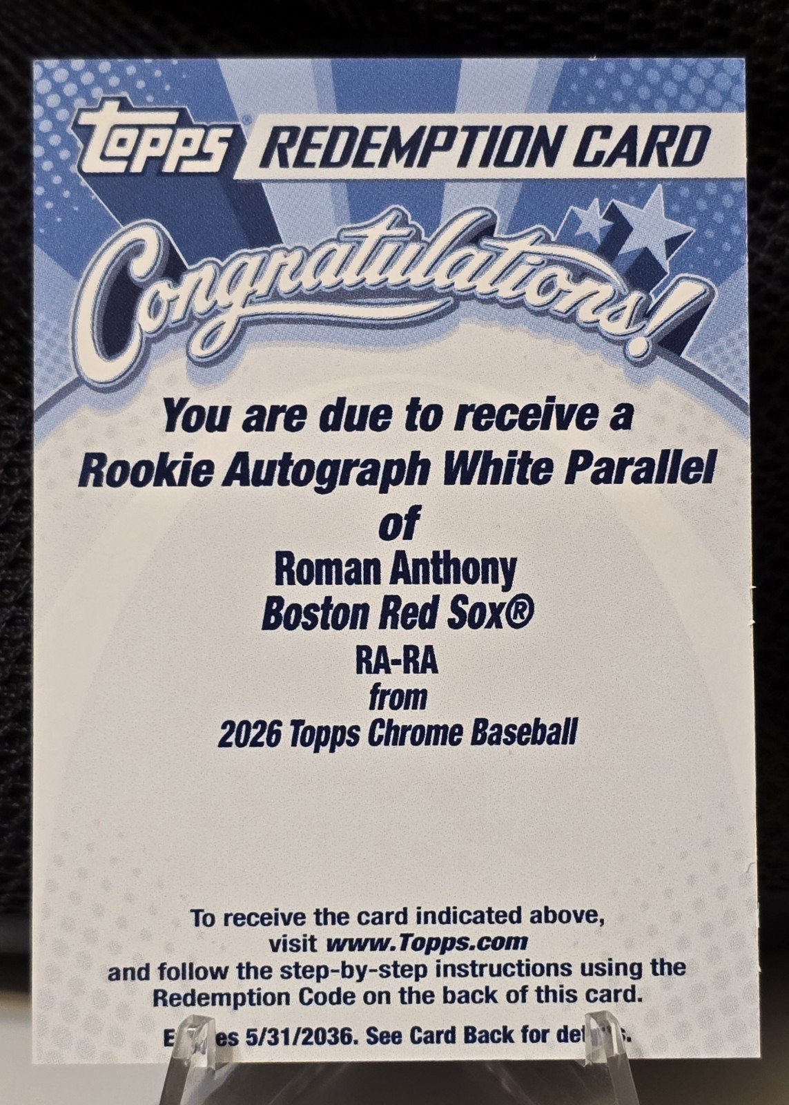 🔥2026 Topps Chrome Roman Anthony (RC) Autograph White Parallel /30 Redemption🔥