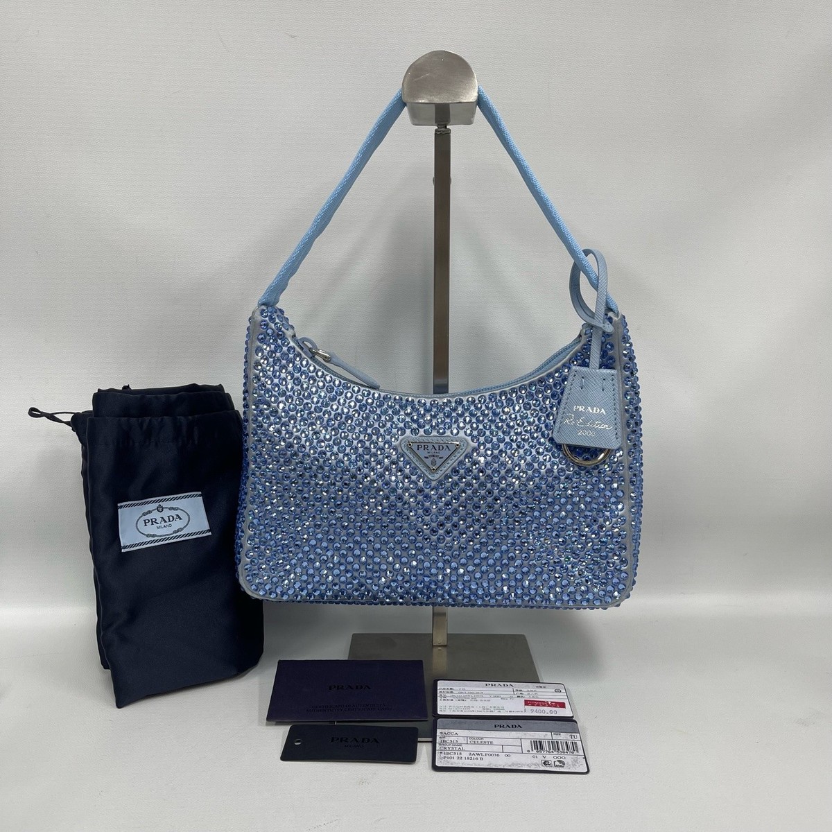 Prada Blue Rhinestone Hobo Shoulder Bag For Women | eBay