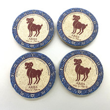 Thirstystone Zodiac Aries Mar 21-Apr 19 Coasters Natural Sandstone Cork Back set