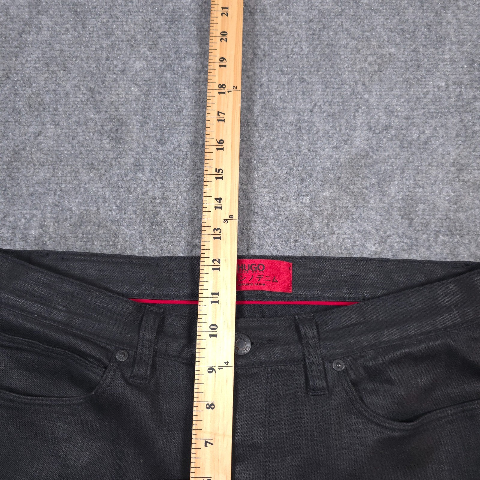 HUGO Boss Pants 32x30* Black Moto Biker Wax Coated Jeans Japanese Denim READ thumbnail 11