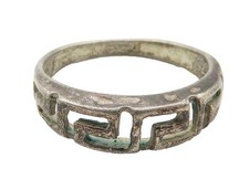 925 Sterling Silver Vintage Dark Tone Greek Key Band Ring Sz 6.5 RG11636