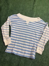 Lauren Ralph Lauren Active White Blue Striped Thermal Long Sleeve Top XS FLAWS