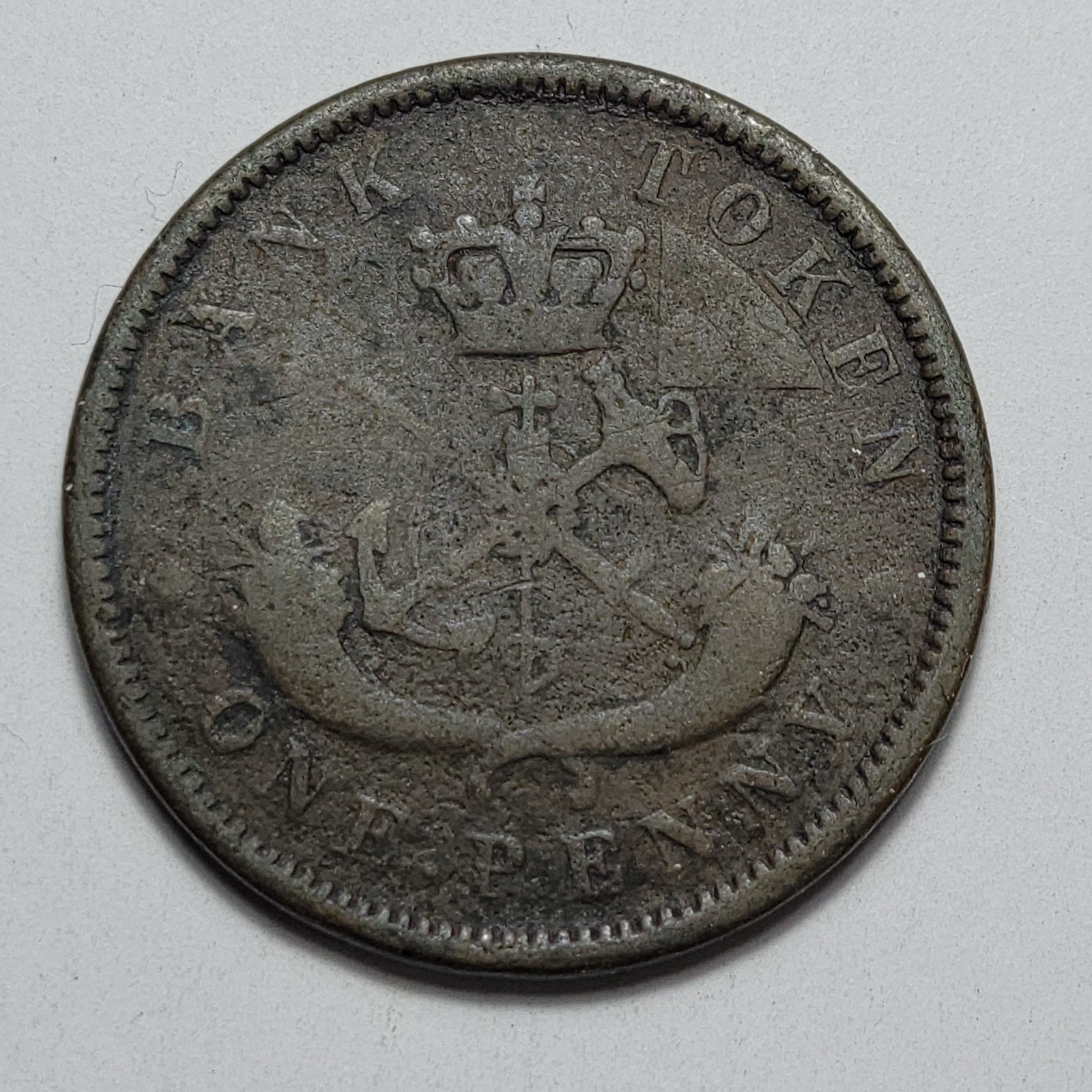 1854 Dragon Slayer Bank Of Upper Canada  PC-6C1 One penny Token  M327
