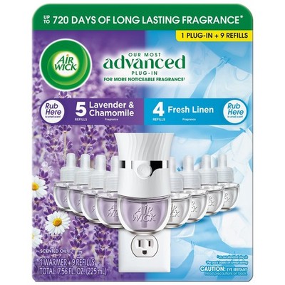 Airwick Essential Oil Air Freshener, 1 Unit + 9 Refill (Lavender & Fresh Waters)
