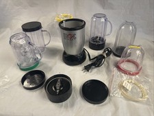 Magic Bullet Blender MB1001B Motor Base Silver Lot With Containers And Items C7