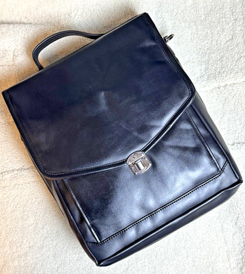 Black Genuine Leather Top Handle Shoulder Messenger Bag With Lock Closure
