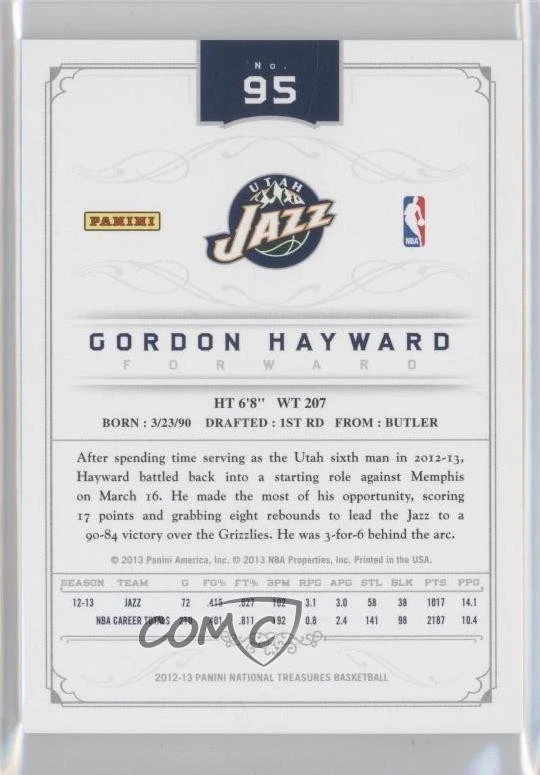 2012-13 Panini National Treasures /99 Gordon Hayward #95 - Image 2 of 2