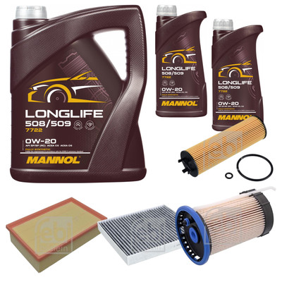 FEBI BILSTEIN Inspektionspaket 7L MANNOL Longlife 508/509 0W-20 für VW Passat