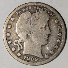 1909-O Barber Silver Quarter 25c Very Good VG Cleaned Better Date BSQ6