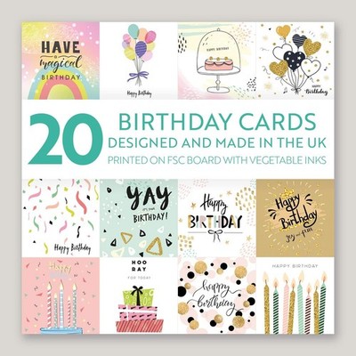 TRIXES 20er Pack Damen Happy Birthday Karten - Premium Grußkarten - 20 Designs
