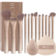 14Pcs Makeup Gift Set,12Pcs Coffee Series Makeup Brush Set with 2Pcs Makeup Spon