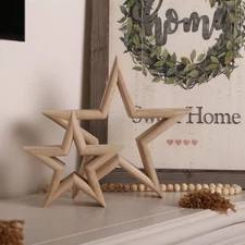 Set of 2 Natural Wood Decor Stars - Coffee Table Decor, Centerpiece, TV Stand...