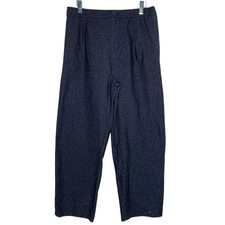 Zara XL NEW Womens Wide Leg Navy Textured Trousers Pleated Baggy