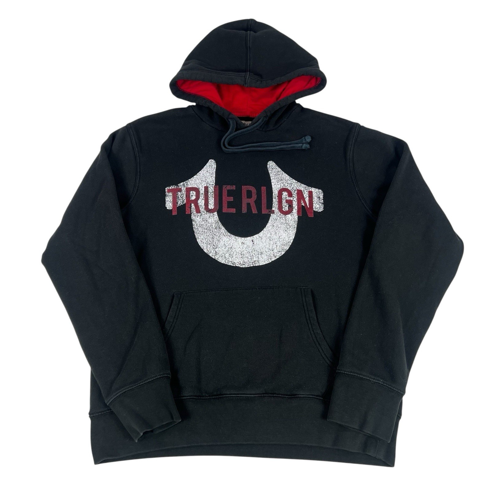 True Religion Hoodie Mens Size Large Logo Spell Out Graphic Fleece Pullover