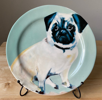 Anthropologie SALLY MUIR DOG A DAY 8 3/8'' Pug Salad Plate - VGUC - 2 Available