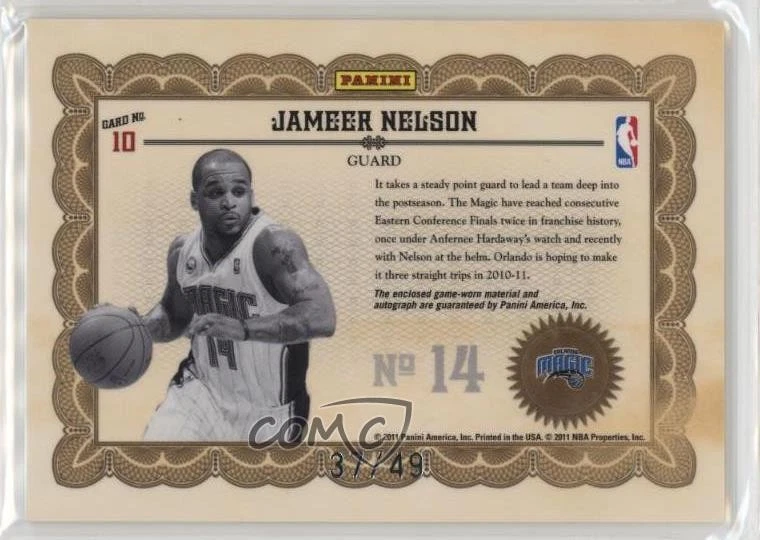 2010-11 Panini Gold Standard Stars Memorabilia Signatures /49 Jameer Nelson Auto - Image 2 of 2