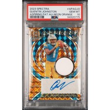 2023 Spectra Quentin Johnston Aspiring Patch Autographs Neon Orange PSA 10 /15