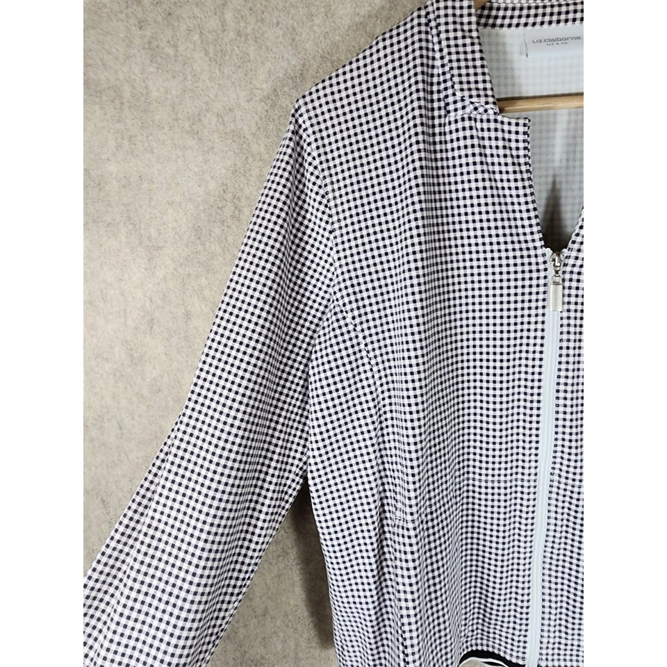 LIZ CLAIBORNE Y2K Style Purple White Check Zip Front Pockets Light Jacket SZ L - Image 4 of 4