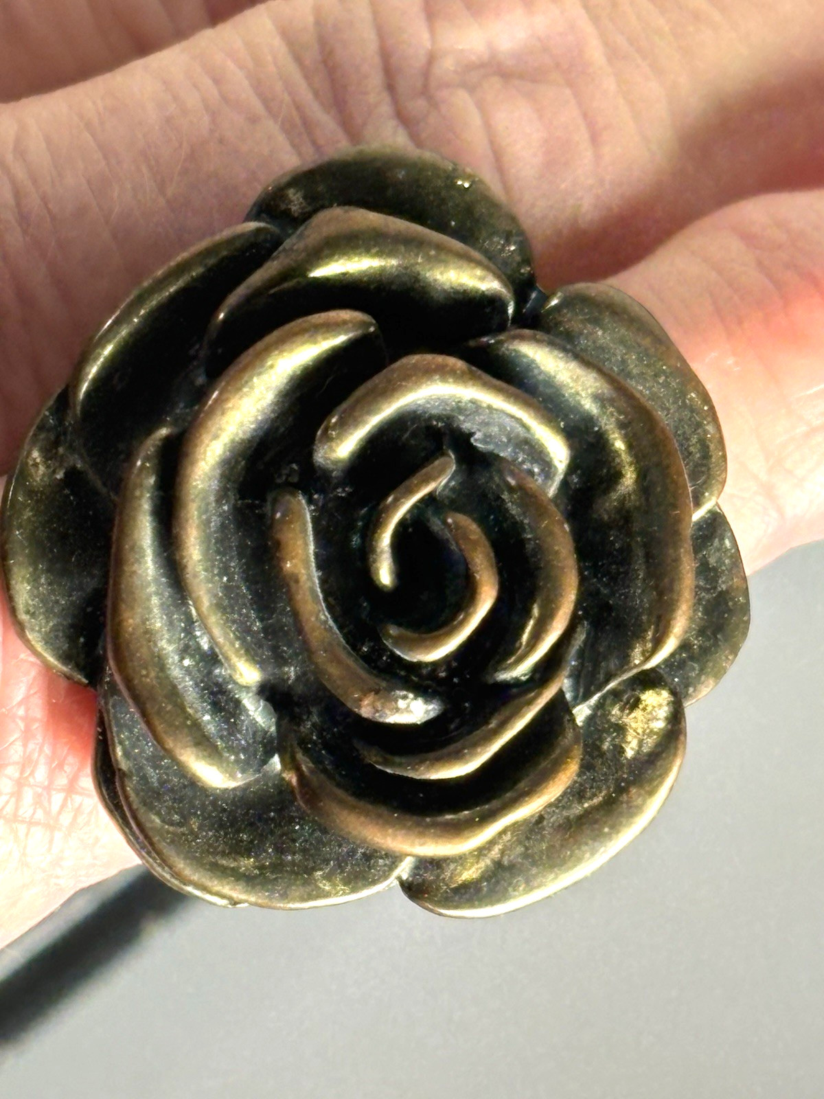 Vintage Rose Statement Ring Adjustable Brushed Go… - image 2