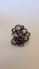 Vintage Sterling Silver Large AMETHYST and CZ Cluster Ring Size 6.75