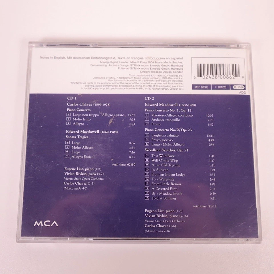 Chavez Piano Concerto MacDowell Piano Concertos 1 & 2 - 2CD 1996 Classical - Image 2 of 4