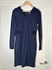 M&S Limited Collection Dress Womens 14 Navy V Neck Knee Length Work Office Smart