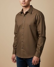 Eddie Bauer Classic Fit Men's Size M Button-Up Shirt Brown Wrinkle Resistant