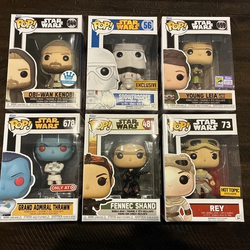 Damaged Funko Pop! Star Wars Lot Of 6 Pops Kenobi Rey Thrown Young Leia SDCC