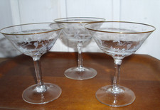 Spiegelau Rüdesheim: 3 x Likörschale TOP! Glas Weinlaub Ätzdekor weiß + Goldrand