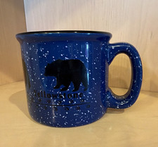 Blue Speckled Enamelware Camp Coffee Mug Black Bear Design 10-18 oz