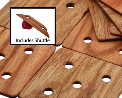 24 Weaving Cards or Tablets with 5 Holes and Shuttle Handcrafted from Red Oak