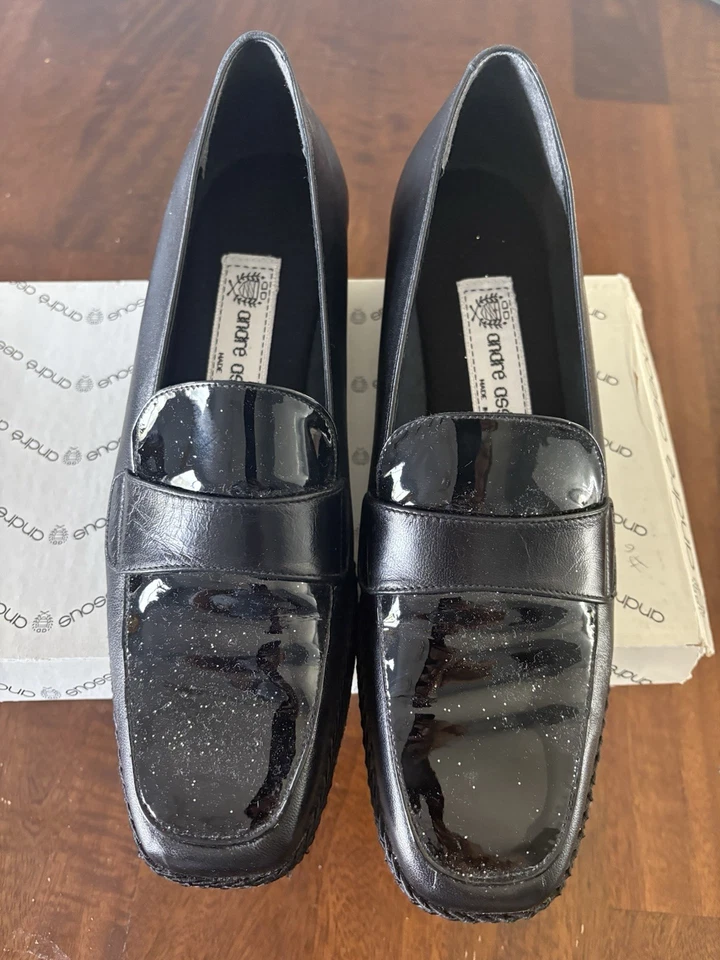 Mocasines Andre Assous para mujer de cuero tejido sin cordones talla 10 negros Foto 3 de 4