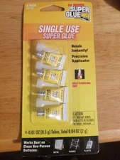 Super Glue Single Use Minis 4 Pack - Bonds Instantly with Precision Applicators