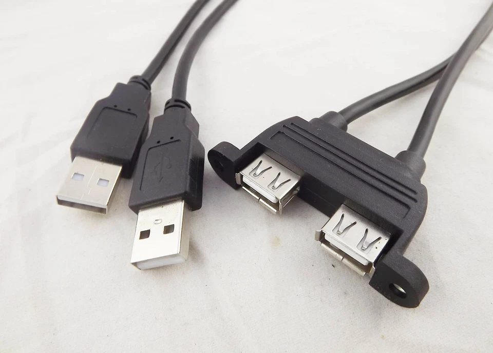 1.5ft 2 USB A Female Panel Mount Socket To Dual USB 2.0 A Male Extension Cable - Image 2 of 4