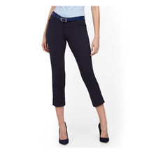 NWT Lands End Women's Mid Rise Slim Leg Capri Pants Navy 12 32/33W 80 5E136