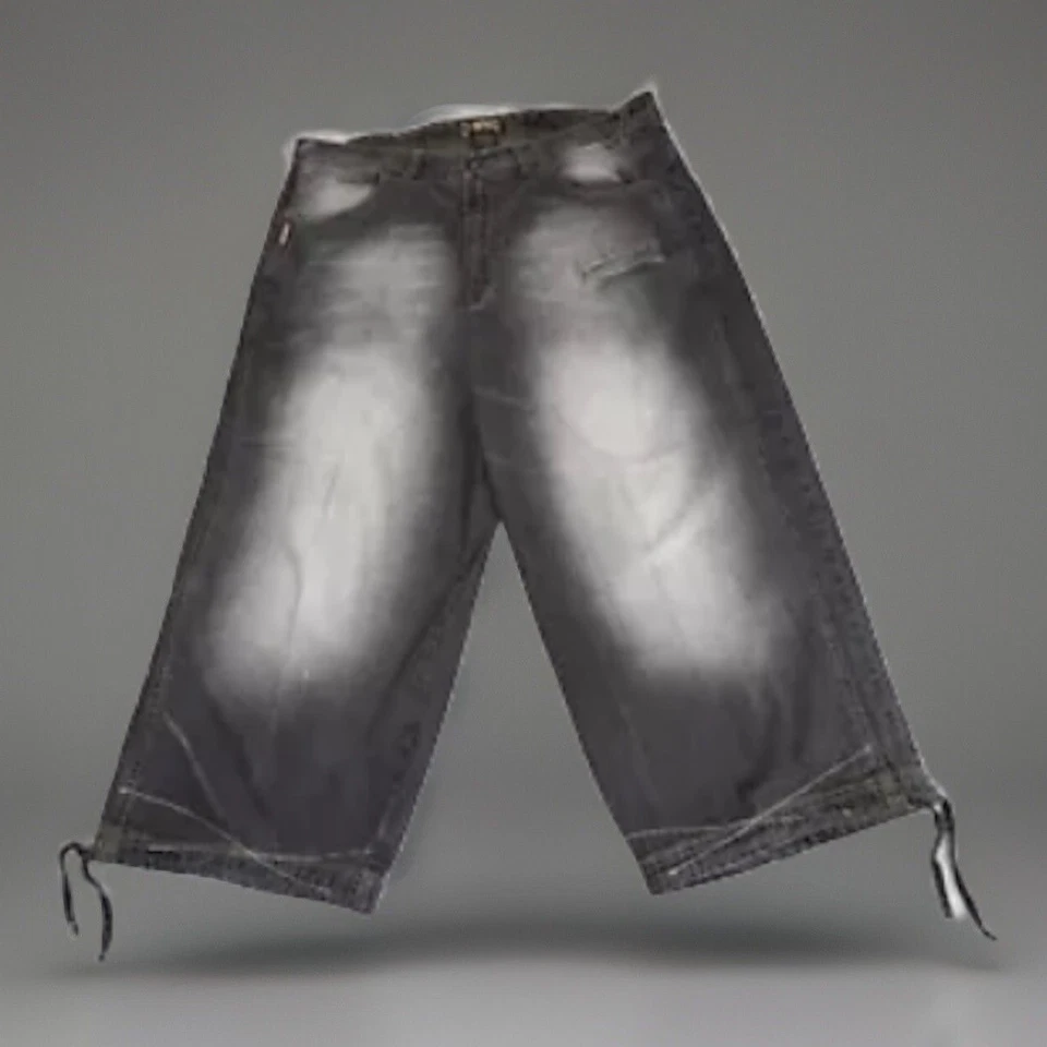 Pantalones Cortos Sueltos 212 NYC Para Hombres 38 Negros Denim Pantalones Cortos Desteñidos Mallgoth Patinador Raver Y2K Foto 3 de 4