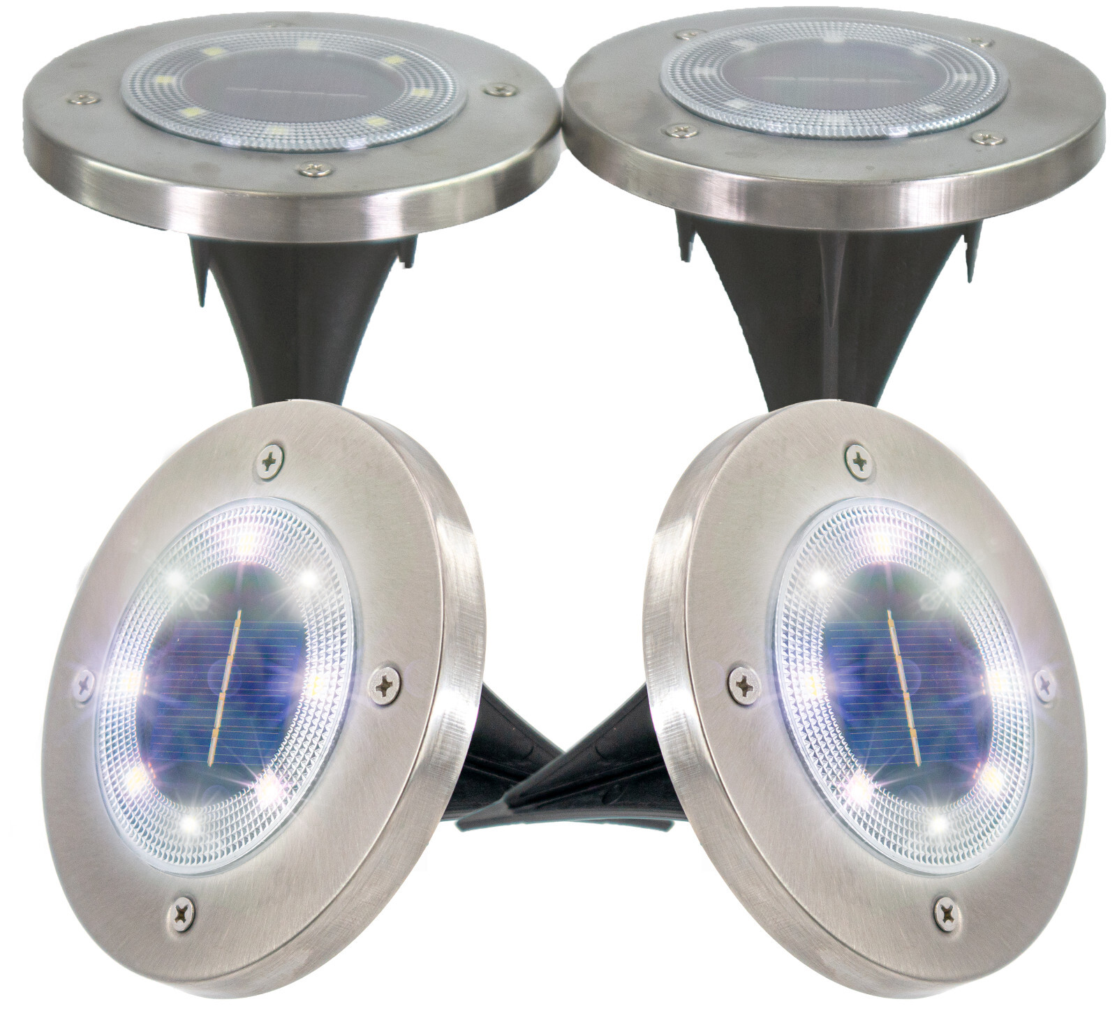 4 Solar Powered Disc Path Lawn 8 LED COLOR Changing LightsWaterproof ...